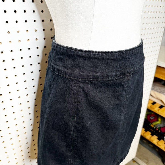 Free People | Black Denim A-Line Mini Skirt, High Waist, Back Zip Entry Sz. 2 - Picture 6 of 8